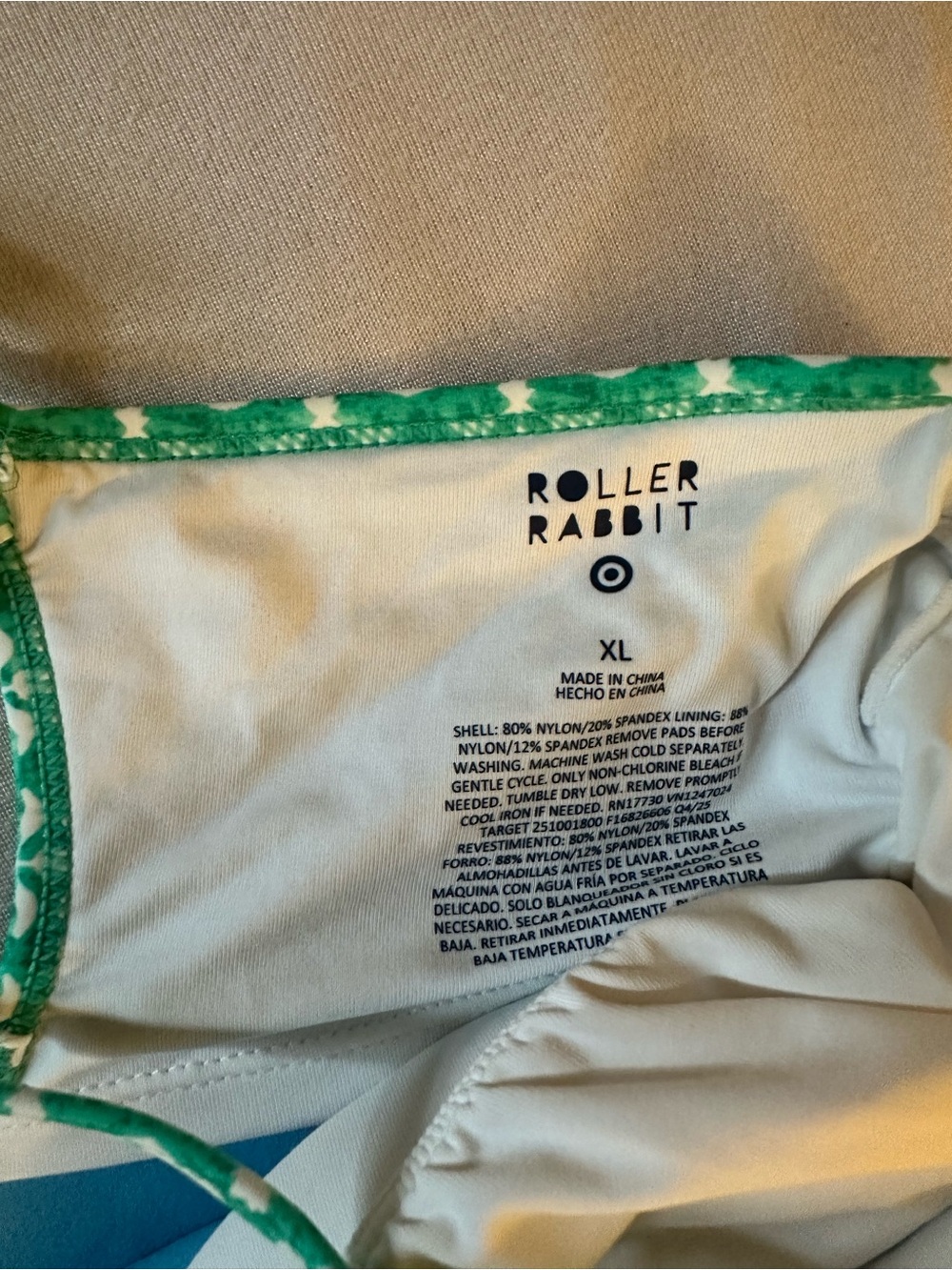 Roller Rabbit x Target Soft Blue Tank Top Swim Tankini Scoop Neck Green Trim - Picture 4 of 5